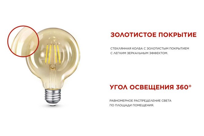 Лампа светодиодная IN HOME GL125-deco E27, 15W, Груша, 3000 К, Тёплый
