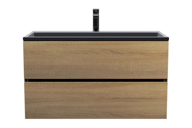 Изображение товара Тумба под раковину Barsa 90 см черная с дубом сонома
