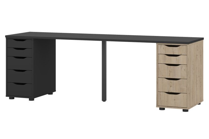 Изображение товара Письменный стол Alexys 200 см с квадратной опорой и тумбами черный дуб ирландский