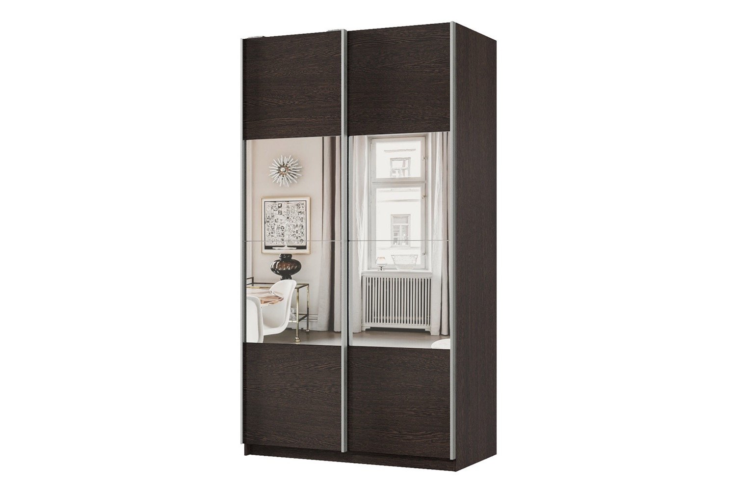 Шкаф-купе 2-дверный Практик 120х220х60 см, венге, профиль серебро, с зеркальными вставками