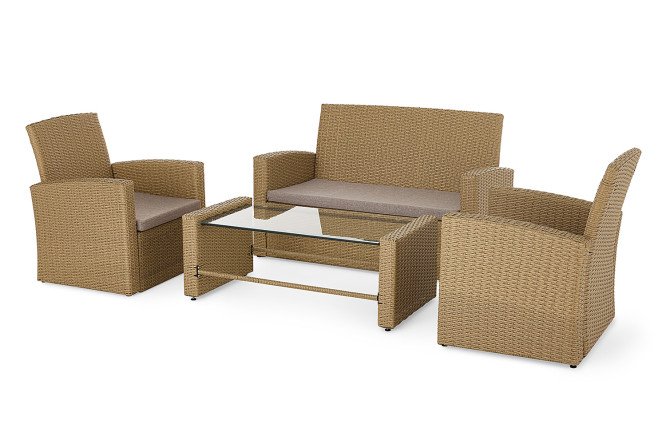 Изображение товара Джулия 004 - набор садовой мебели, бежевый (металл+ротанг+стекло)