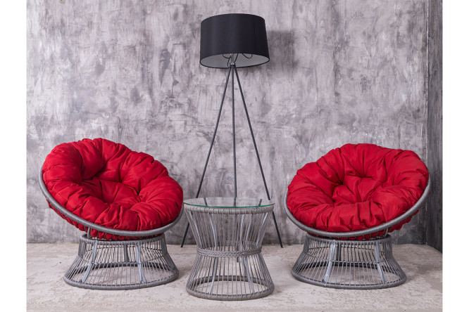 Изображение товара Набор садовой мебели Папасан Rope 2 шт светло-серый красный для отдыха на улице