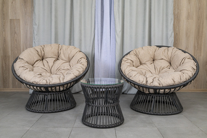 Изображение товара Набор садовой мебели Папасан Плюс цвет тёмно-серый бежевый 2 шт