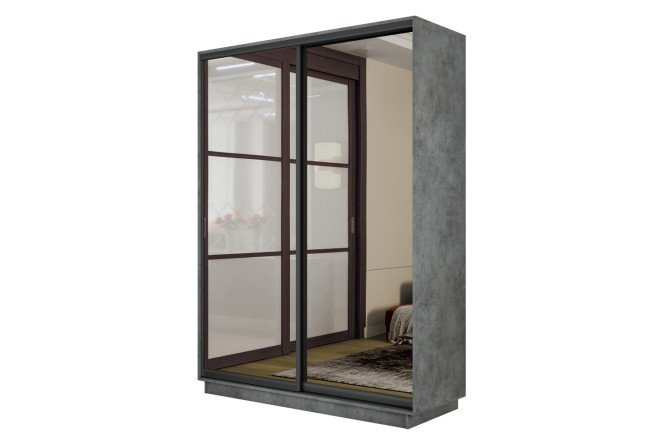 Изображение товара Шкаф-купе Slide-2 v.2 120x240x45 см бетон/чёрный профиль с двумя зеркалами