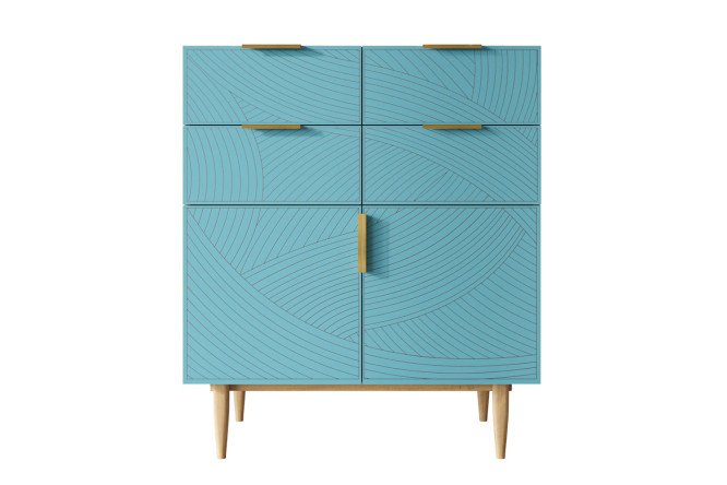 Изображение товара Большой комод Line с 4 ящиками и дверками голубой орех