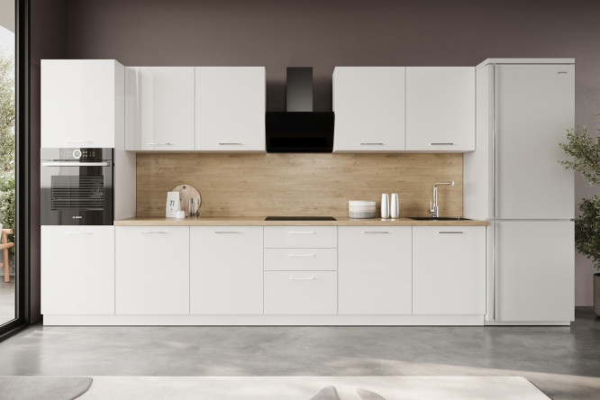 Изображение товара Модульный кухонный гарнитур Амика 3,6 м белый натуральный глянец
