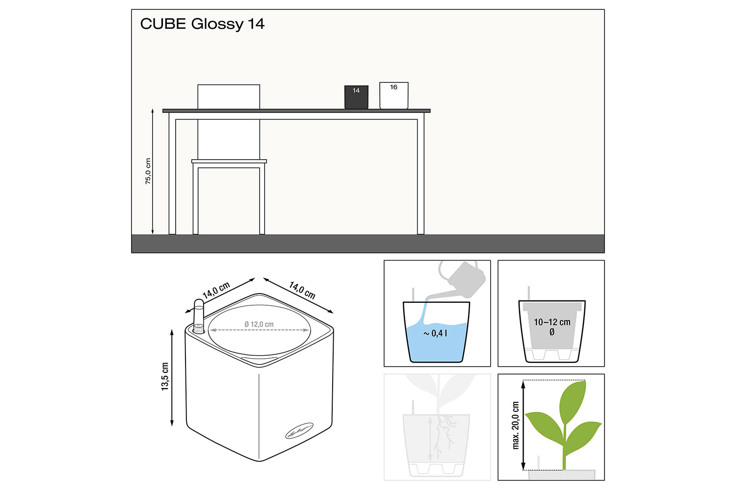 фото Кашпо с системой автополива cube glossy lechuza