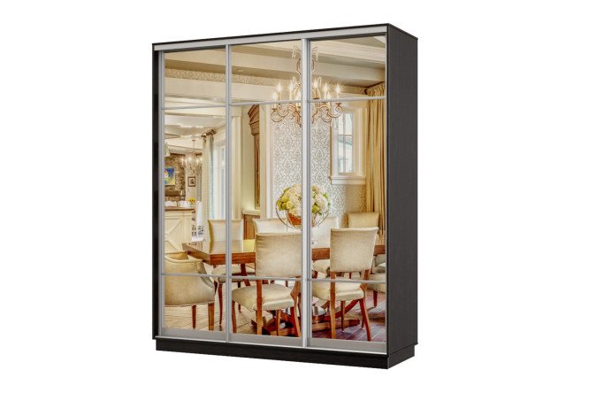 Изображение товара Шкаф-купе 3-дверный Практик 22 180x220x60 см, венге, профиль серебро, с тремя зеркалами