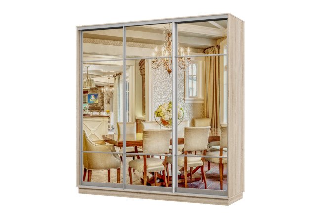 Изображение товара Шкаф-купе Практик 22 3-дверный дуб сонома зеркало серебро 180x220x60 см