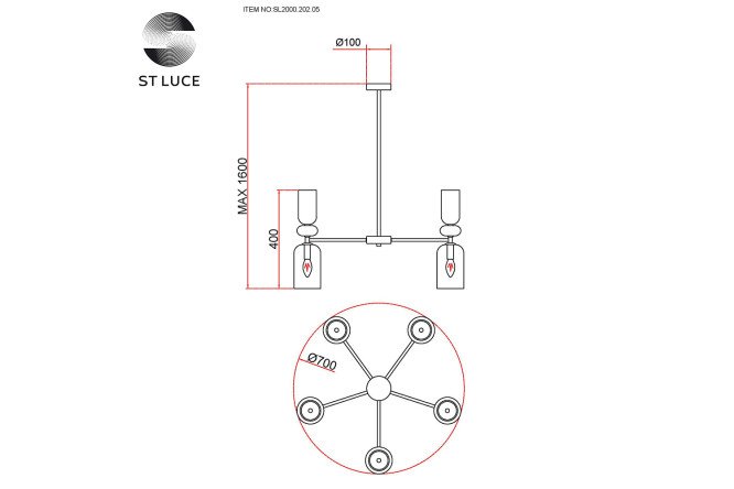 Люстра ST LUCE Gea 10 кв.м., 70x160x70 см, E14