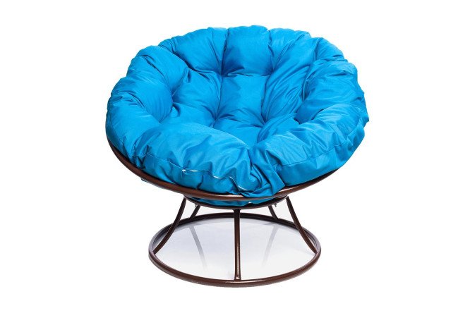 Изображение товара Кресло Папасан коричневый каркас, голубые элементы - комфорт и стиль