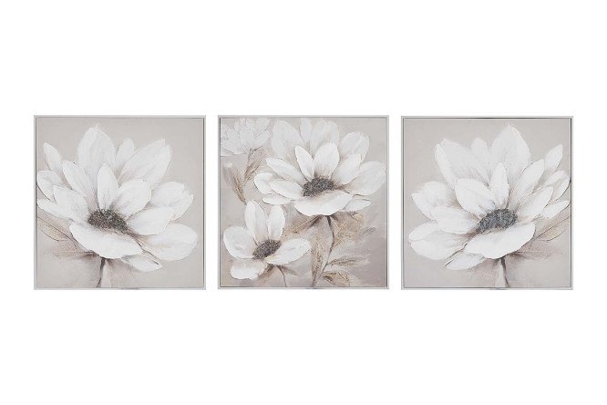 Изображение товара Модульная картина серебряный цветок из 3 частей 60x60 см рама