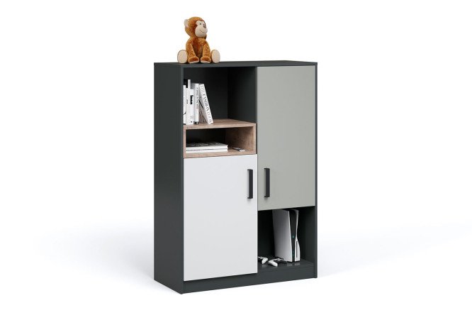 Изображение товара Высокий комод Квадро из ЛДСП с цветами шамшилла и белый