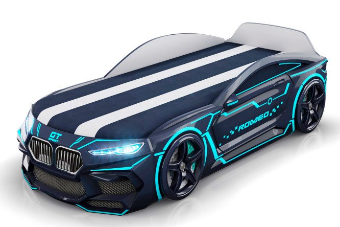 Изображение товара Кровать-машина Romeo с подъёмным механизмом 70х170 см чёрный голубой