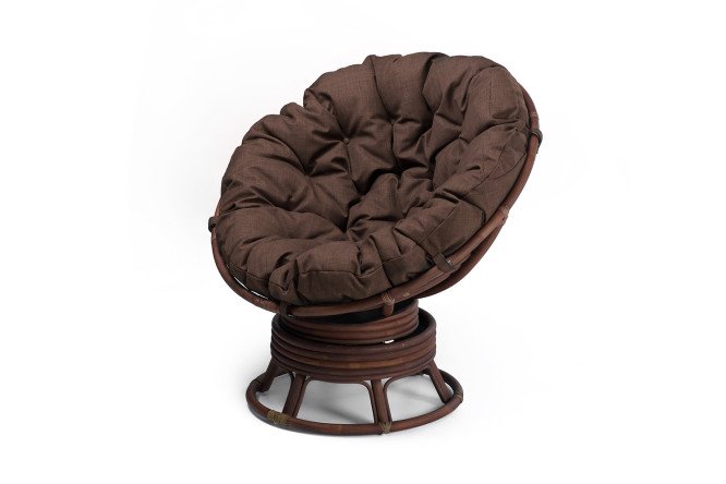 Изображение товара Кресло вращающееся Папасан 115х105х115 см, цвет каркаса орех матовый, мягких элементов коричневый