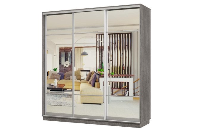 Изображение товара Шкаф-купе 3-дверный Практик 210х220х60 см, бетон, цвет профиля - серебро