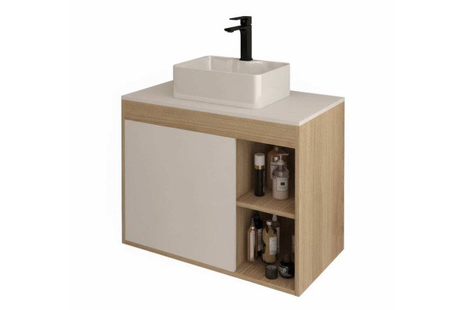 Изображение товара Подвесная тумба с раковиной TEYMI Nura 80 см дуб эврика белый матовый