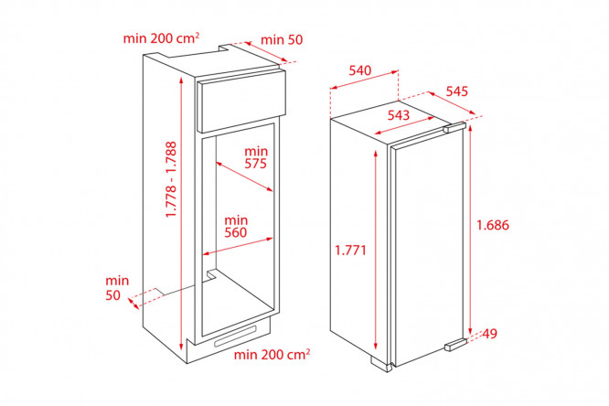 Встроенный холодильник размеры шкафа для встраивания