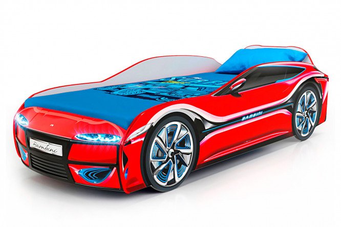 Изображение товара Кровать-машина с подсветкой фар Bambini 70х160 см красный