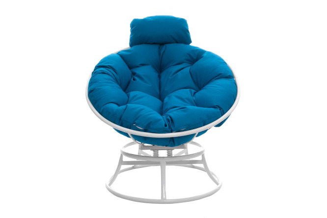 Изображение товара Кресло мини Папасан пружинка цвет каркаса белый, мягких элементов голубой