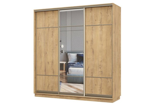 Изображение товара Шкаф-купе 3-дверный Практик 210х220х60 см, бунратти, цвет профиля - шампань