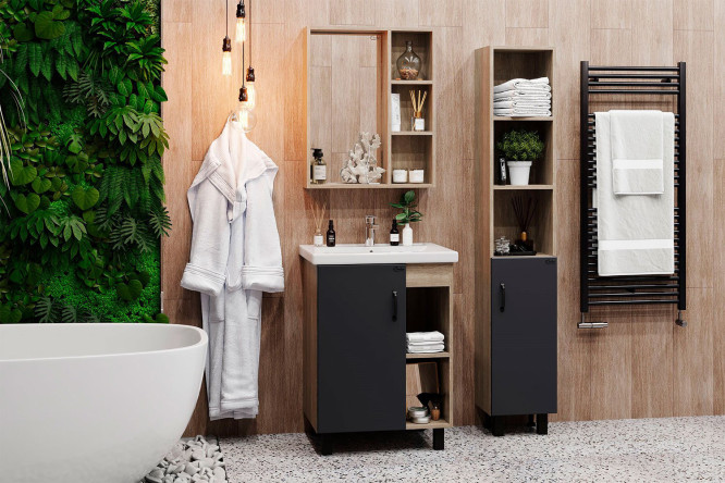 Изображение товара Ванный гарнитур Тимбер 60 цвет фасада дуб сонома, каркаса дуб сонома