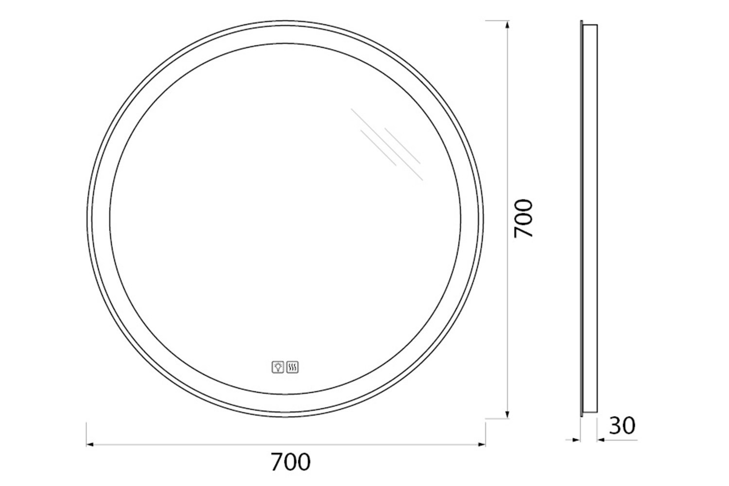 Зеркало с подсветкой BELBAGNO SPC-RNG-700-LED-TCH-WARM с подогревом 70х70 см