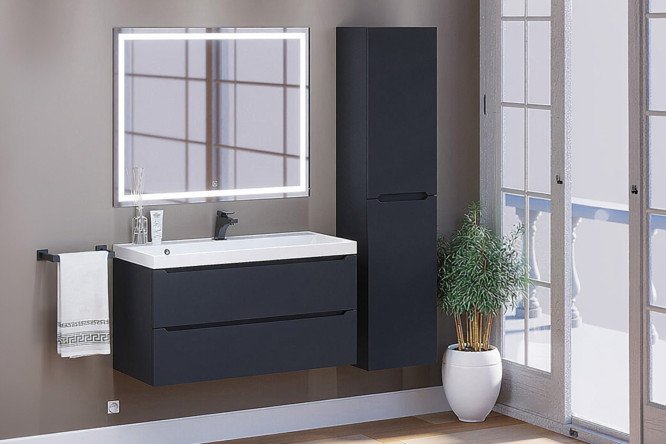 Изображение товара Mебель для ванной Tanos, черный МДФ с матовой эмалью - стиль и практичность