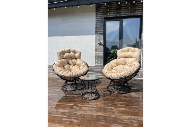 Изображение товара Набор садовой мебели Папасан Плюс черный бежевый 2 шт