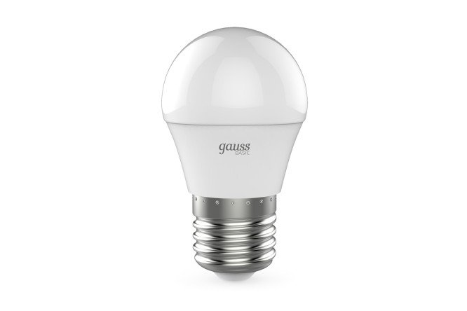 Изображение товара Лампа светодиодная Gauss Basic E27, 7.5W, Шар, 3000 К, Тёплый