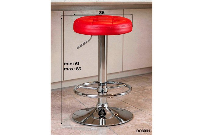 Барный табурет DOBRIN Bruno 36х61х36 см, цвет обивки красный, ножек хром