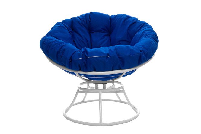 Изображение товара Кресло Папасан пружинка цвет каркаса белый, мягких элементов синий