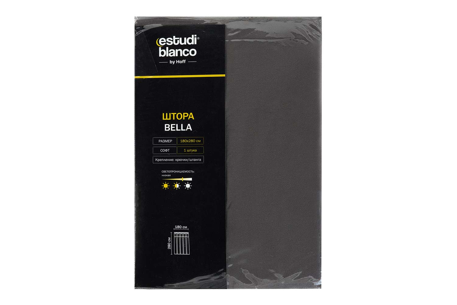 Штора ESTUDI BLANCO Bella 180х280 см, 1 шт., цвет серый