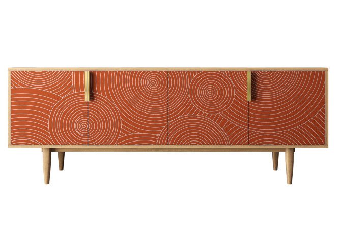 Изображение товара Комод под TV Line с 4 дверками красный и ореховый каркас