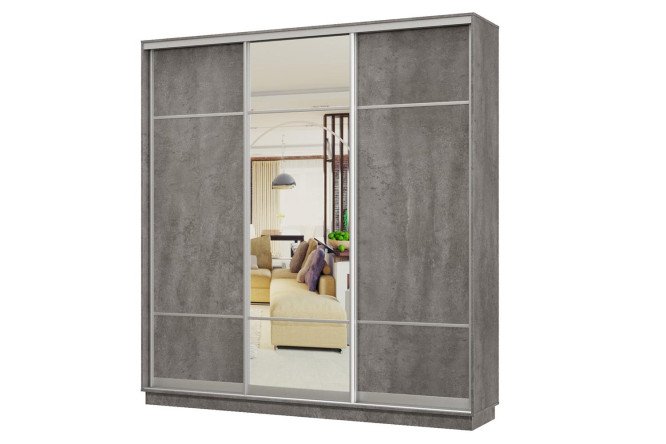 Изображение товара Шкаф-купе 3-дверный Практик 210х220х45 см, бетон, цвет профиля - серебро