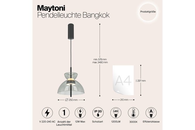Фото 7 Светильник подвесной MAYTONI Modern Bangkok 5 кв.м., LED, 25 см