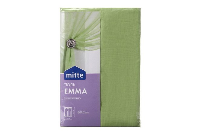 Тюль на ленте MITTE Emma 140х260 см, 1 шт., цвет зелёный
