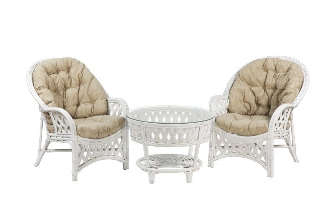Изображение товара Комплект мебели Черчилль белый натуральный ротанг со стеклянной столешницей