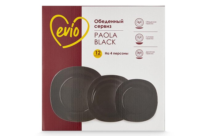 Фото 8 Обеденный сервиз EVIO Paola black noop на 4 персоны 12 предм., Стекло