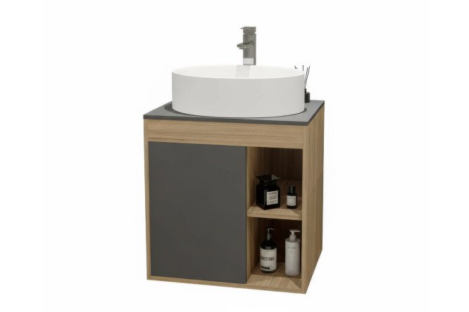 Изображение товара Тумба подвесная Teymi 60 см дуб эврика графит матовый с раковиной