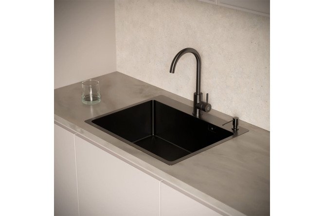 Мойка врезная РМС MR-6050BL с раздвижной корзиной и дозатором 60х50х20 см