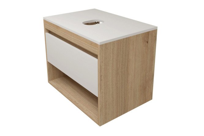 Изображение товара Тумба подвесная TEYMI Ritta 65 T60520 65 см, цвет каркаса дуб эврика, фасада белый матовый