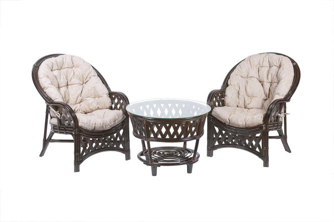 Изображение товара Комплект мебели Черчилль из натурального ротанга с стеклянной столешницей, тёмно-коричневый