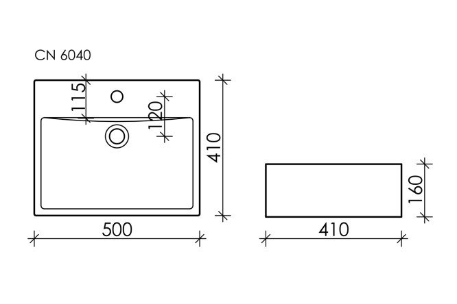 Умывальник накладной CERAMICANOVA Element CN6040 50х16х41 см