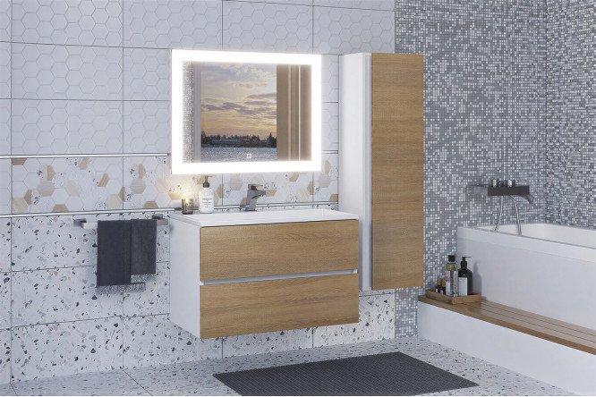 Изображение товара Ванная мебель Barsa Белый каркас Дуб Санома фасад