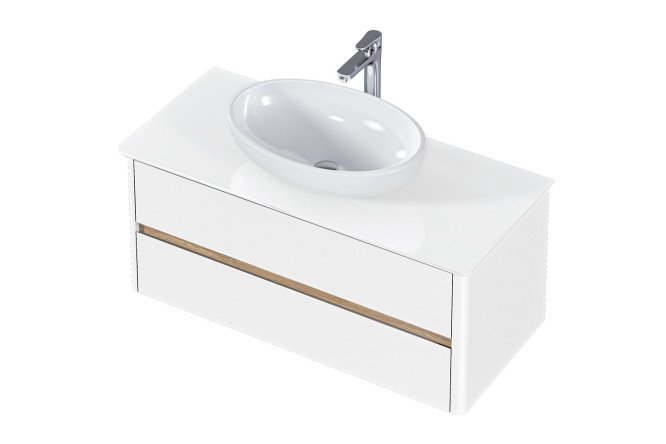 Изображение товара Тумба подвесная 1Marka Monro 100П 2я 100 см, цвет каркаса белый, дуб Вотан, фасада белый