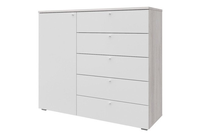 Изображение товара Комод Оскар Мун 125,2х109,2х44 см, ясень анкор светлый, тальк, с белой ручкой-кнопкой