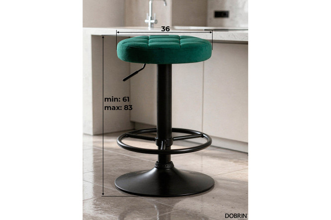 Барный табурет DOBRIN Bruno Black 36х61х36 см, цвет обивки зелёный, ножек чёрный