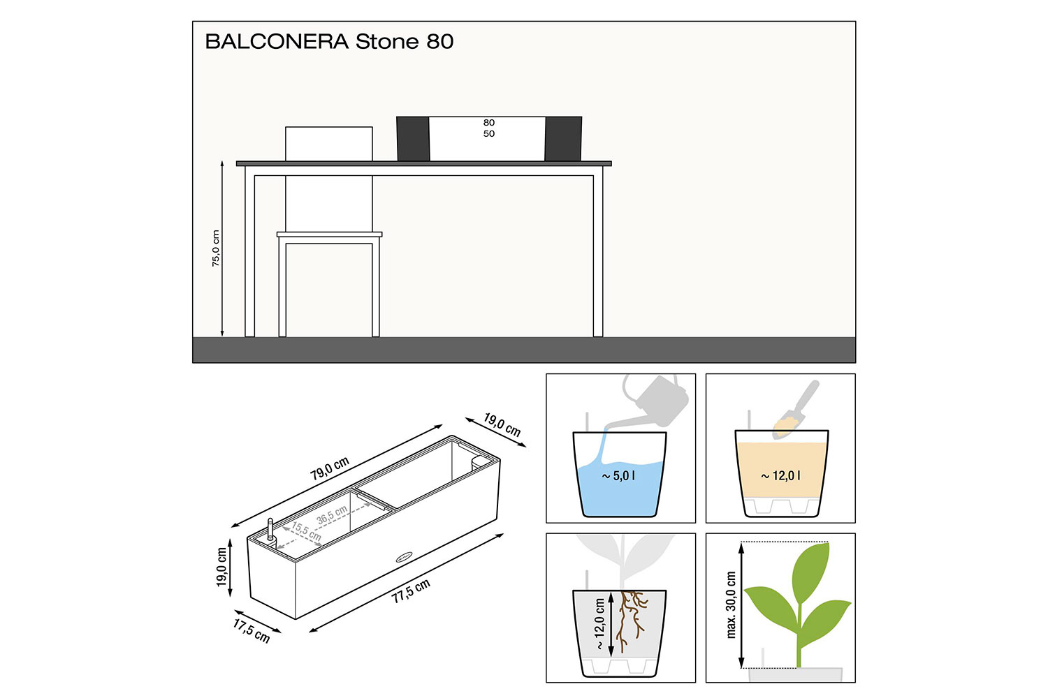 фото Кашпо с системой автополива balconera stone lechuza