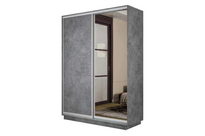 Изображение товара Двухдверный шкаф-купе Slide-2 v.2 160х220х45 см бетон серебро с зеркалом